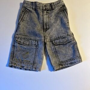 Bugle Boy Youth 7 Slim Black Washed Jeans Utility Shorts Printed Decal